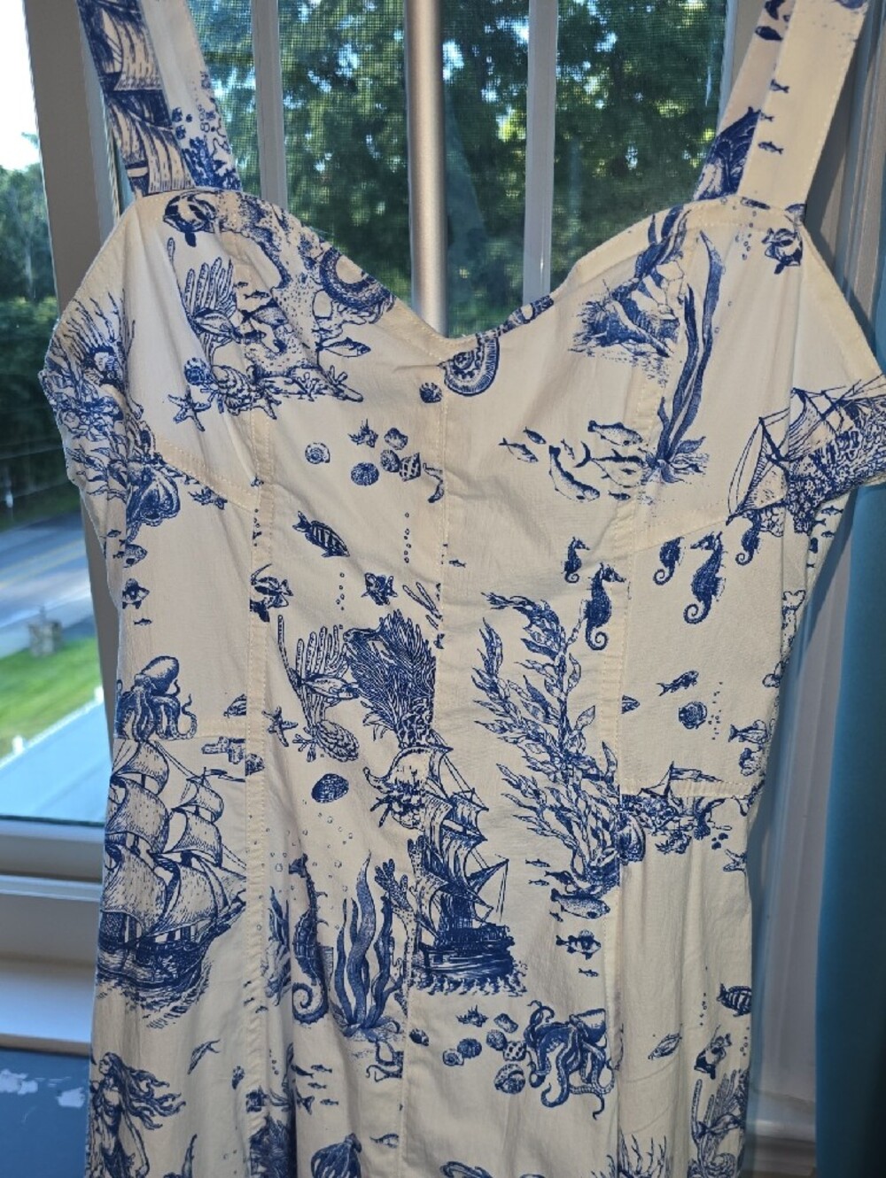 Avec Les Filles Blue and White Toile Midi Dress Size 8 - Picture 5 of 9